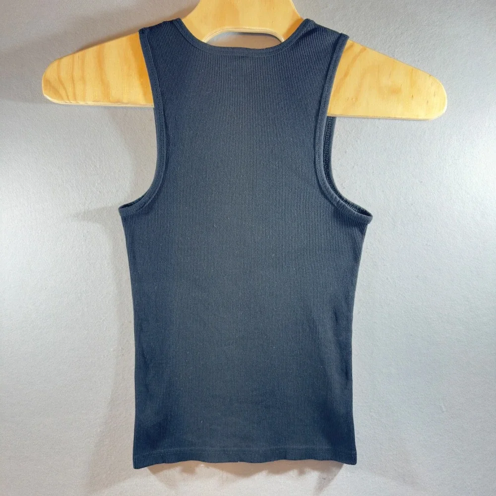 574 |True Religion Mens 2XL Ribbed Slim Sleeveless Logo‎ Y2K Tank Top Black